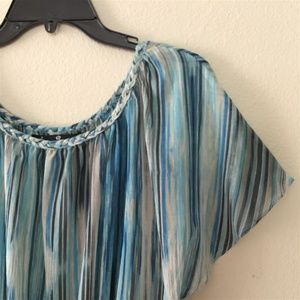 Abstract Stipe Fluffer Sleeve Sheer Top - Blue